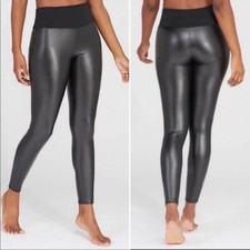 Assets by Spanx Black All Over Faux Leather Leggings Women's Pants Size Medium