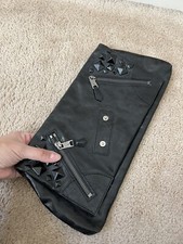 Alexander McQueen Black Studded Front Zippers Clutch Foldover Wallet Women’s