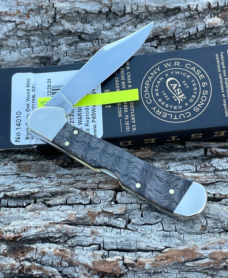 CASE XX *a 2025 SMOOTH BLACK CURLY OAK WOOD BRASS SHIELD MINI