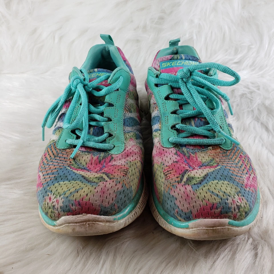 SKECHERS 12061 Blue Pink Flowers Casual Active Shoes Womens Size US 9.5 EUR 39.5 - Image 3 of 4