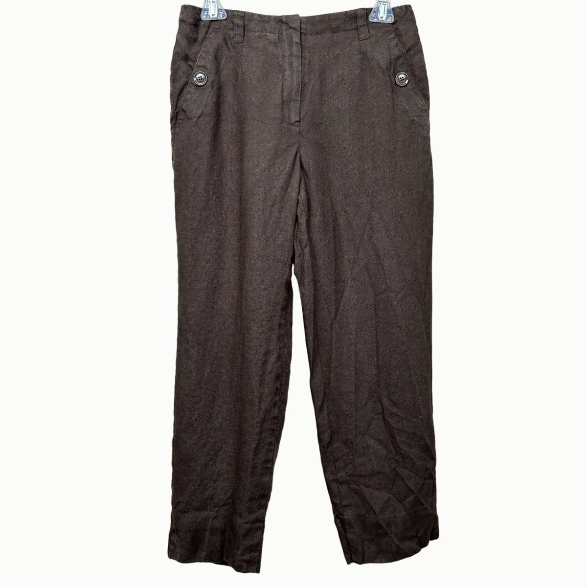 Talbots Brown Irish Linen Straight Leg Lined Pants Buttoned