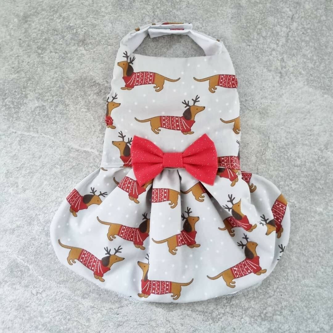 Handmade Christmas Dog Dress Dachshund Sausage Dog Clothing