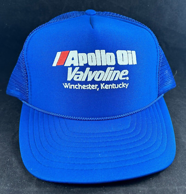 APOLLO OIL VALVOLINE WINCHESTER KY BLUE VTG MESH BACK TRUCKER SNAPBACK CAP HAT