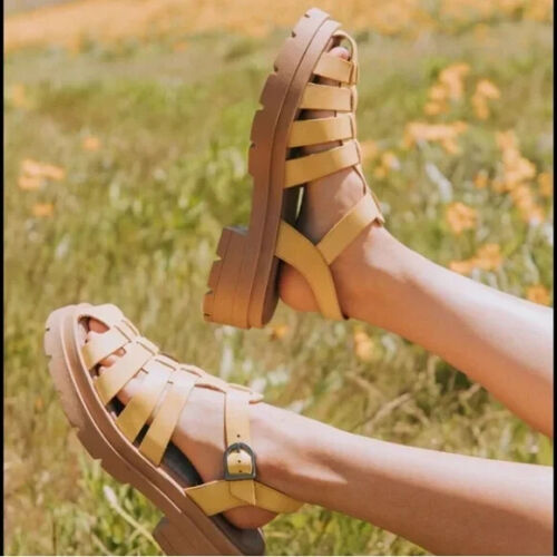 Free People Women's Delaney Fisherman Platform Sandals in Yellow Size 10 NIB
