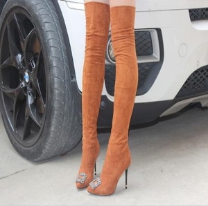 Plateforme Casual Chaussures Aiguilles Clor Talons Au genou Femmes dessus Botte du Strass 3TFJKc1l