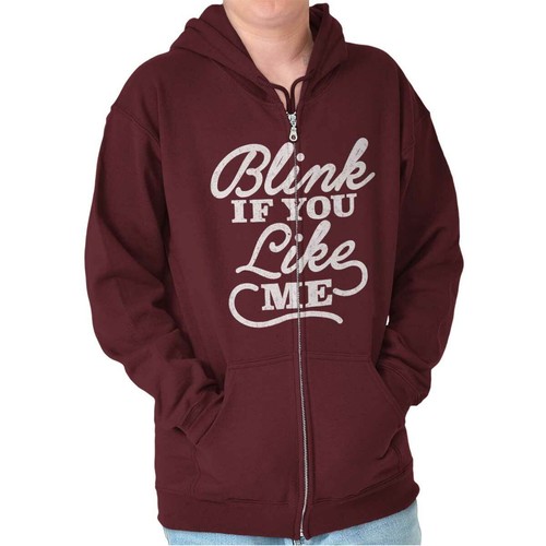 Valentine's Day Dating Blink If You Like Me Sweatshirt Zip Up Hoodie Men Women - Picture 9 of 11