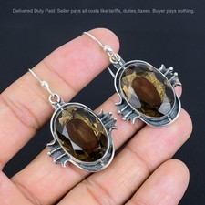 Valentines Deal 925 Silver Smoky Quartz Gemstone Elegant Drop Dangle Earrings