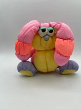 Prestige Toy Nylon Pink Yellow Colorful Bunny Rabbit Plush 7"-12" 1990 Squeaker