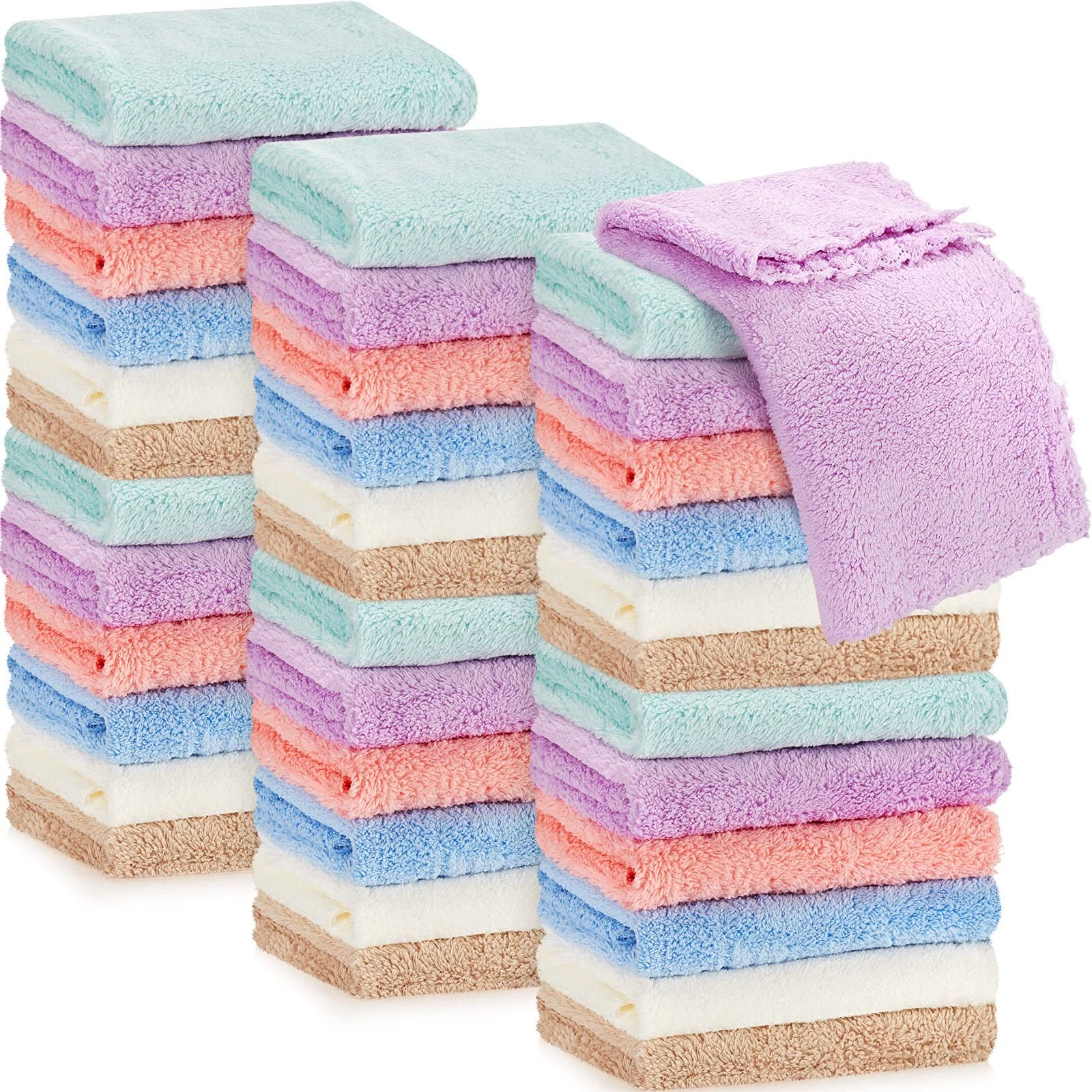 36 Pack Baby Washcloths 10 x 10 Inch Microfiber Coral Fleece Baby Towels Bath...