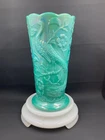 Vintage NFGS Fenton Green Carnival Peacock  Vase 1991 Signed W. C. Fenton