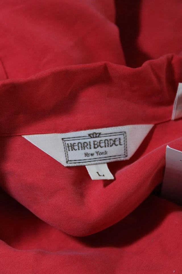 Camisa roja Henri Bendel para mujer manga larga parche seda bolsillos talla L Foto 4 de 4