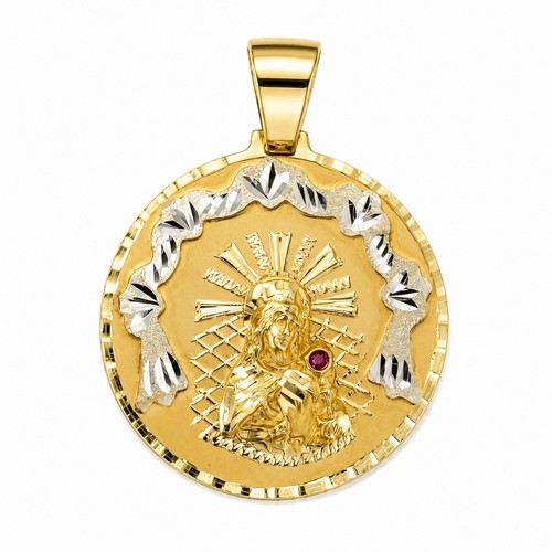 10K Solid Real Yellow Gold Santa Barbara Medallion Pendant Diamond Cut Two-Tone