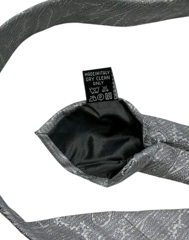 Corbata DAVIDOFF Para Hombre 100% Seda LUJO Corbata Gris Plata Cachemira W:3.6" Usada en Excelente Condición Foto 4 de 4