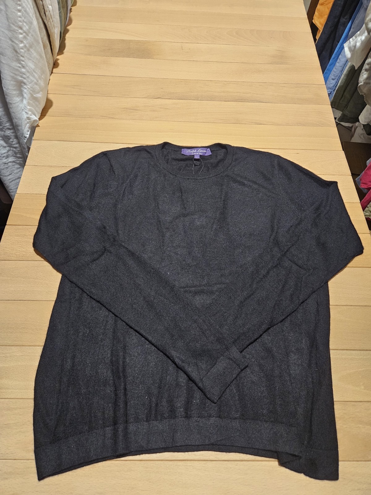 100% Cashmere Women's Ralph Lauren Purple Label Jersey Size L Made In Italy