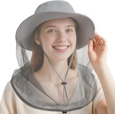 Mosquito Net Sun Hat with Foldable Mesh Wide Brim for Fishing Gardening
