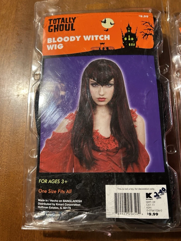 Two Kmart Totally Ghoul Halloween Wigs Bloody Witch, Long Pink, NIB Still Tagged - Image 2 of 4
