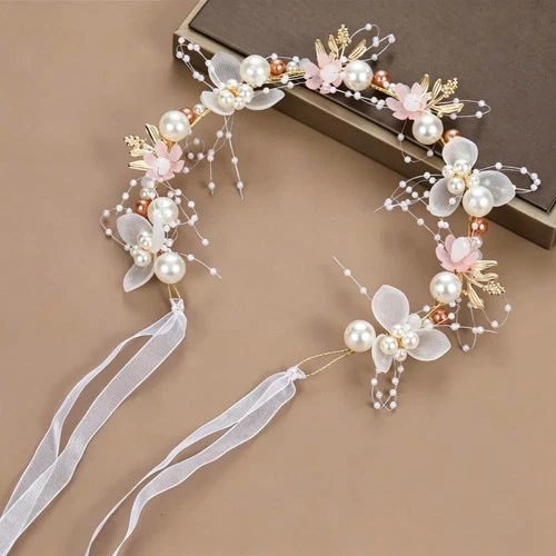 Flower Girl Headband Floral Headpiece for Wedding & Bridesmaid – Pink One Size