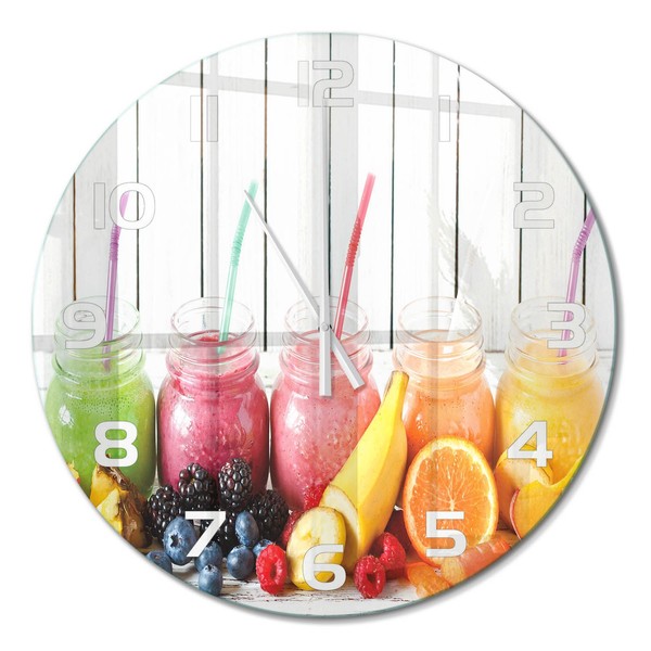 Runde Wanduhr Aus GehäRtetem Glas Glasuhr Fruchtcocktails WeißE Zeiger Fi60 Cm-image