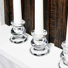 Clear Glass Candlestick Holders, Set of 2 Taper Candle Holders for Wed