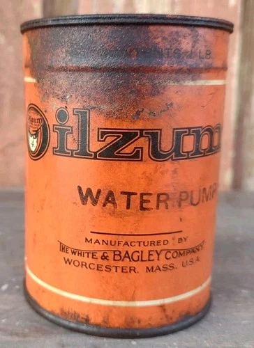Vintage Oilsum Water Pump Grease 1 LB Tin Can White & Bagley Worcester MA Oilzum