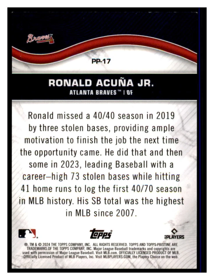 Ronald Acuña Jr. 2024 Topps Pristine #PP-17 Pristine Production Atlanta Braves - Image 2 of 2