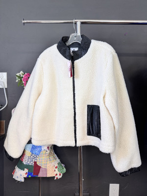 NEW Juicy Couture XXL White Sherpa Jacket with Black Faux Leather Accents - Cozy