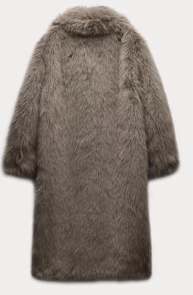 ZARA LONG FAUX FUR COAT TAUPE GREY NEW FW24/25 SIZE M REF. 6318/243 - Image 3 of 4