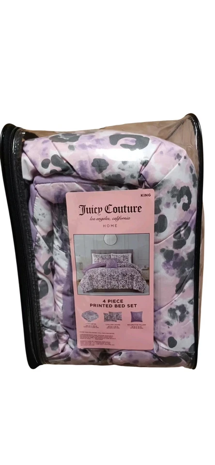 Juego de edredón Juicy Couture 4 piezas King púrpura negro estampado de guepardo leopardo ¡Nuevo! Foto 3 de 4
