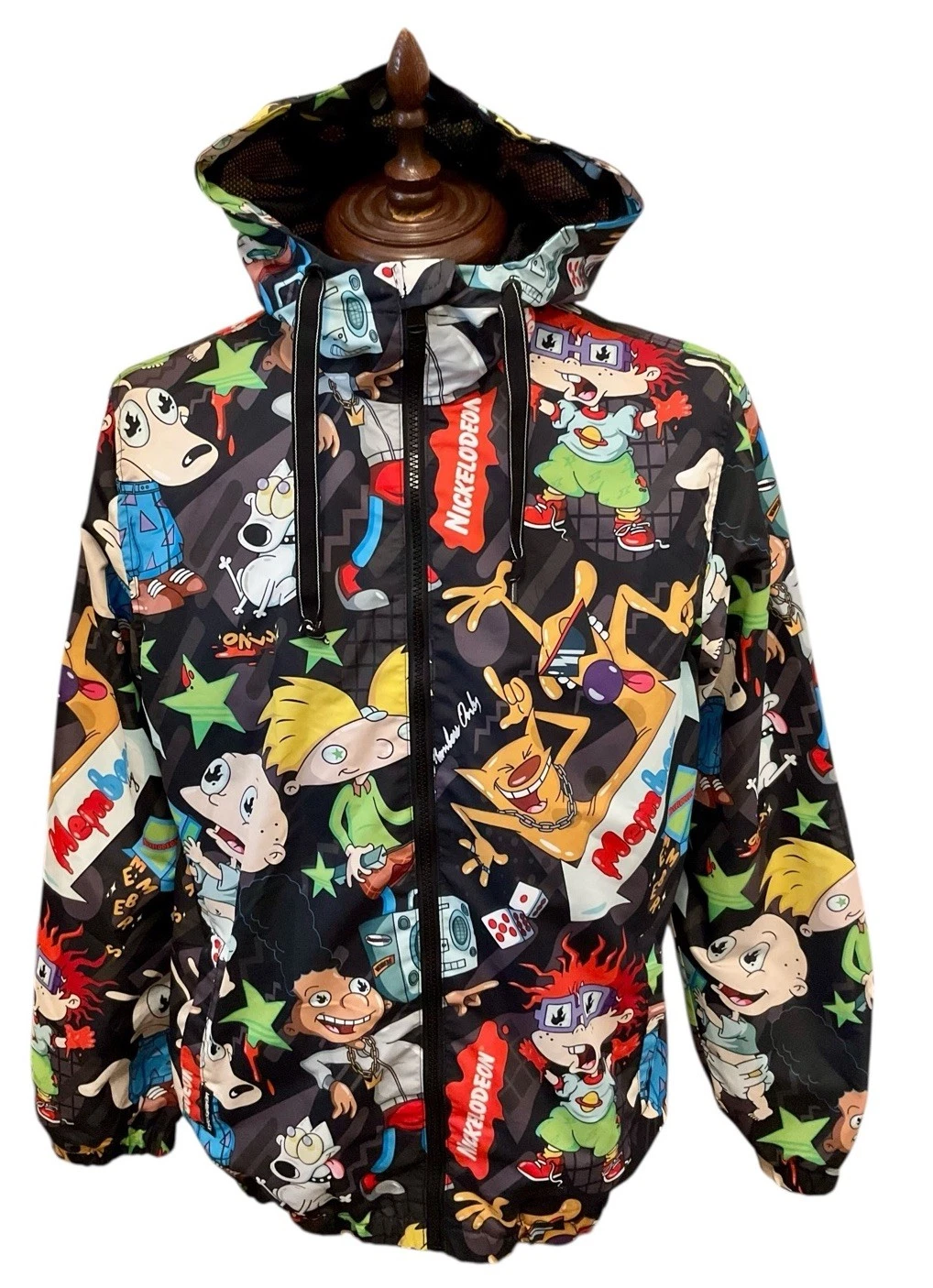 MESHKI *Nuovo* SOLO MEMBRI x Nickelodeon RUGRATS Giacca a vento foderata in rete con cappuccio zip adulto M