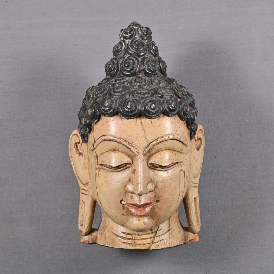 Vinatge Indian Tribal Art Wooden Hand Carved Wall Hanging Buddha Mask Home Decor - Image 2 of 4