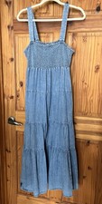 Michael Kors Tiered Smocked Chambray Dress XL Denim Sleeveless Midi
