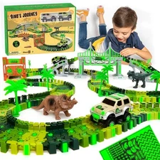 Dinosaur Jurassic Race Track Train Glow in The Dark World Toy Set, Kids Dino ...