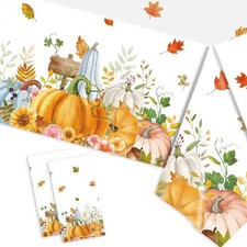 2 Pcs Fall Thanksgiving Tablecloth Disposable 54x108 Inch, Pumpkin Maple Leaf