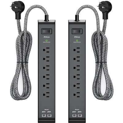 12ft Braided Extension Cord Power Strip - Surge Protector