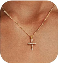 Cross Necklace for Women,Double Cross Necklace 14K Gold Plated Cross Pendant Nec