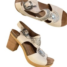 Dansko Deandra Taupe Leather Silver Studded Open Toe Heels 36