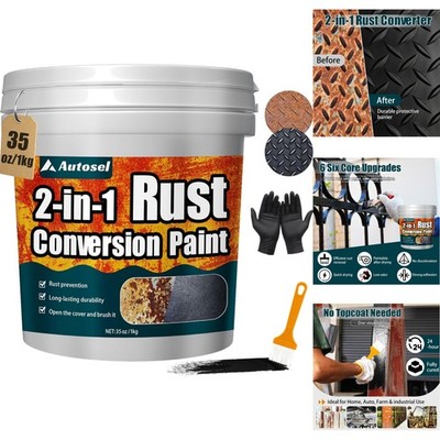 2-in-1 Rust Converter & Metal Primer - Heat Resistant Black Anti-Rust Paint 35oz