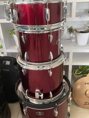 complete drum set with cymbals used