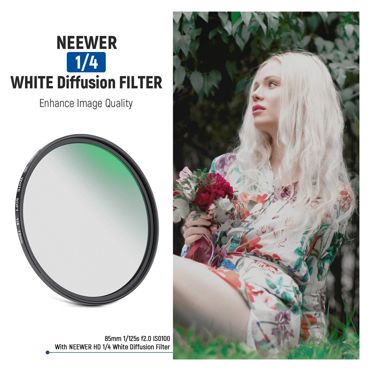 NEEWER 72mm Soft White Diffusion 1/4 Filter Mist Dreamy Cinematic Effect  Filter