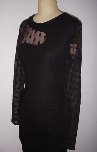 Allen Schwartz Black Draped Midi Cocktail Dress M New - Picture 6 of 12