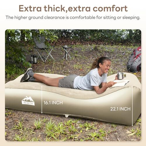 Luxury Inflatable Lounger Ultra-Wide 35.4 ”, Self Inflatable Couch with Khaki - Bild 4 von 7