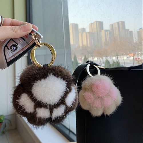 Pata piel de visón real Bolso Encanto Llavero pompón Bolso Cartera Furry Colgante | eBay