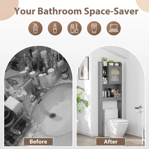 Over the WC Aufbewahrungsschrank Badezimmer Organizer mit Regal braun/weiß/grau - Bild 13 von 31