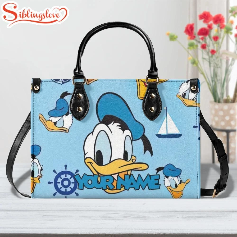 Personalized Name Disney Donald Duck Leather Handbag