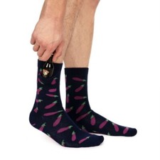 Tipsy Elves Mens Conceal Stash Dress Socks Eggplant Emoji Funny Innuendo Black