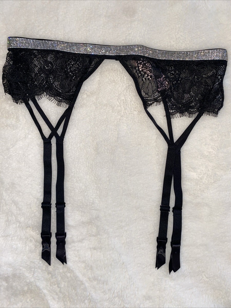 Victoria's Secret Garter Belt Lingerie Black Rhinestone Bling Extra Small XS S Victoria's Secret Garter Belt Lingerie Black Rhinestone Bling Extra Small XS S