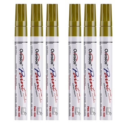 Gold Paint Markers Pens - Single color 6 Pack Permanent Oil Based Metallic Pa...