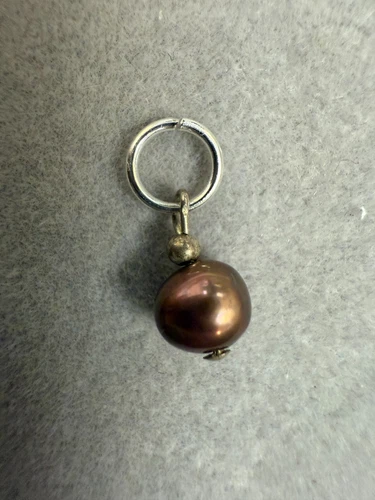 Vintage Chocolate Tahitian Pearl Sterling Silver Spring Ring Charm Pendant 4629