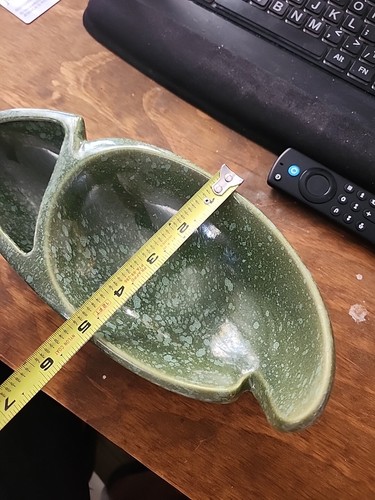 McCoy Pottery Brush Green Speckled Low Footed Planter Bowl Art Deco Vintage MCM - Picture 11 of 12