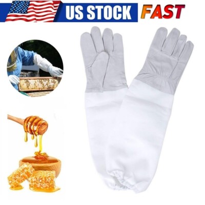 XL Beekeeping Gloves Goatskin Bee Keeping with Vented Beekeeper Long Sleeves USA